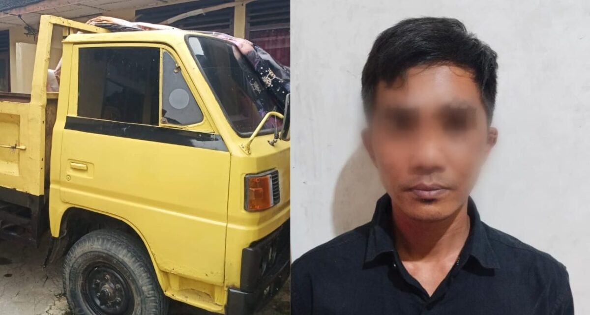 Kolase foto mobil korban yang berhasil ditemukan dan tersangka U yang ditangkap tim gabungan kemarin Jumat 11 Juli 2025 | Dok. Humas Polres Pringsewu.