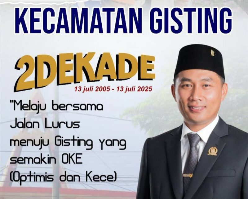 Flyer ucapan Ketua DPRD Tanggamus menyambut ulang tahun ke 20 Kecamatan Gisting.