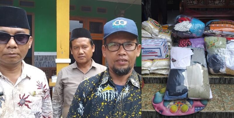 Kolase foto Staf Kemenag Tangamus usai memberikan bantuan dan beberapa bantuan yang diserahkan di Posko Pekon Soponyono, Wonosobo, Tanggamus, Rabu 30 Juli 2025 | Herdi/Media Prioritastv.com.