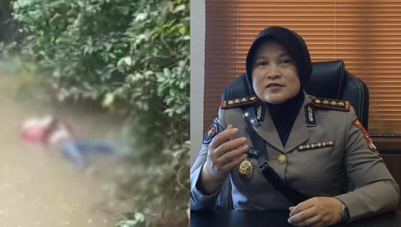 Kolase foto jasad korban saat ditemukan warga dan saat Kabid Humas Polda Lampung memberikan keterangan, Kamis 31 Juli 2025 | Ist.