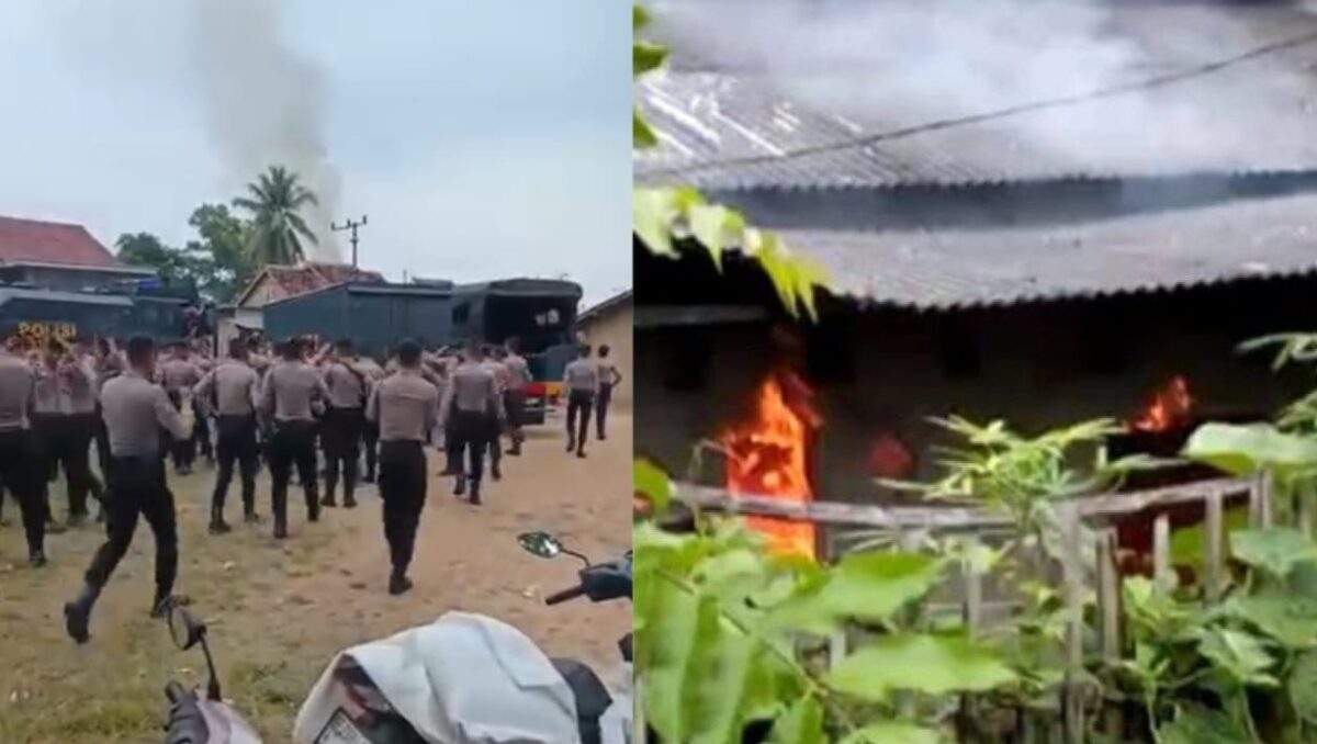 Kolase foto saat polisi mengamankan TKP dan saat kebakaran di rumah Salam terduga pelaku pembunuhan, Kamis 31 Juli 2025, siang | Ist.