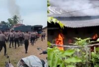 Kolase foto saat polisi mengamankan TKP dan saat kebakaran di rumah Salam terduga pelaku pembunuhan, Kamis 31 Juli 2025, siang | Ist.