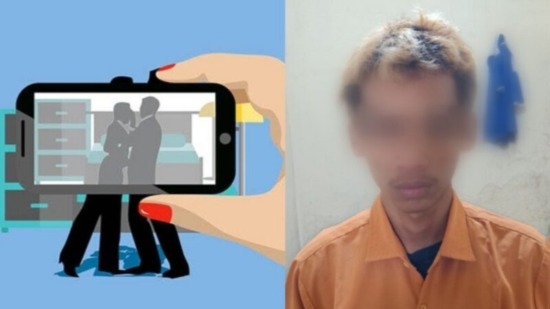 Kolase foto ilustrasi video pencabulan dan tersangka yang ditangkap Polres Lampung Tengah |