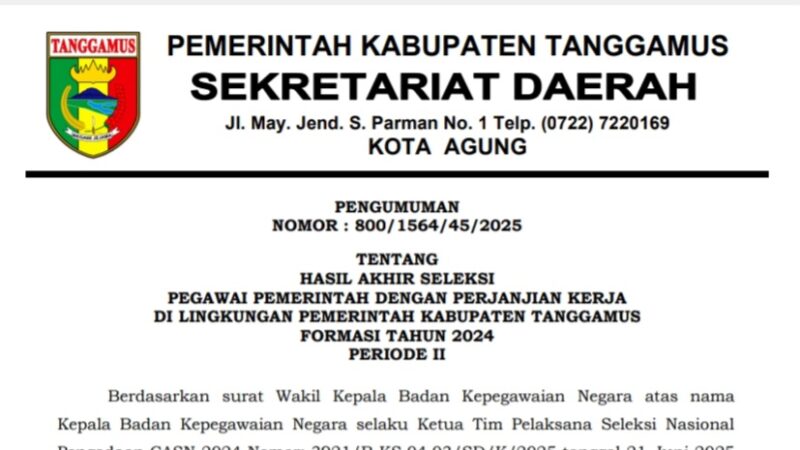 Pengumuman Hasil Seleksi PPPK Tanggamus Tahun 2024 Tahap II | Dok. Pemkab Tanggamus.