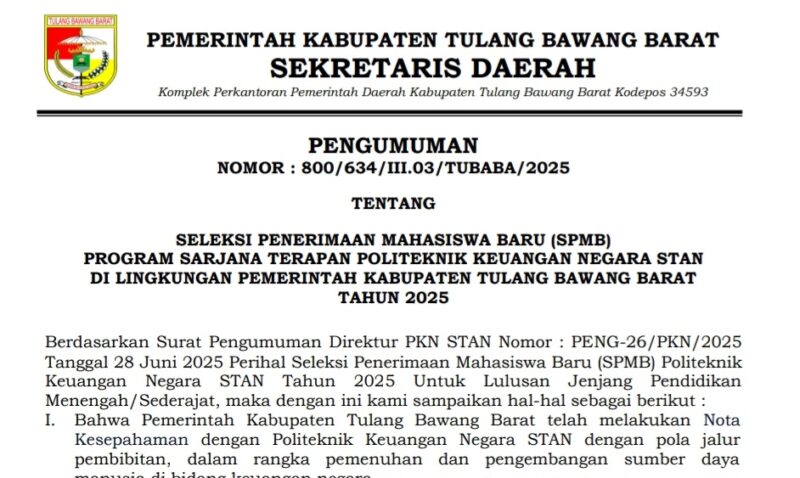 Pengumuman PKN STAN Tulang Bawang Barat |