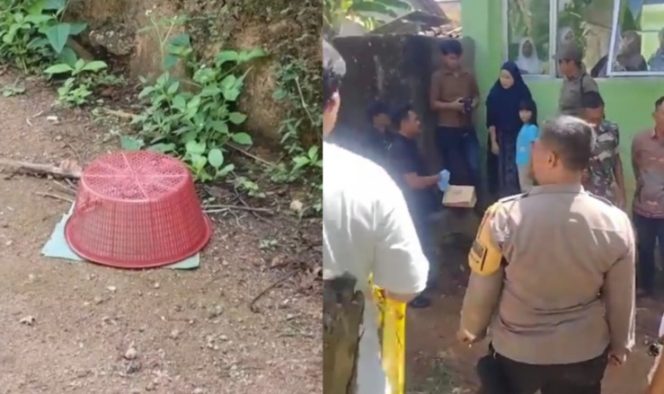 
 Kolase foto saat janin bayi ditemukan telah ditutup warga dan saat polisi berada di lokasi | Ist.