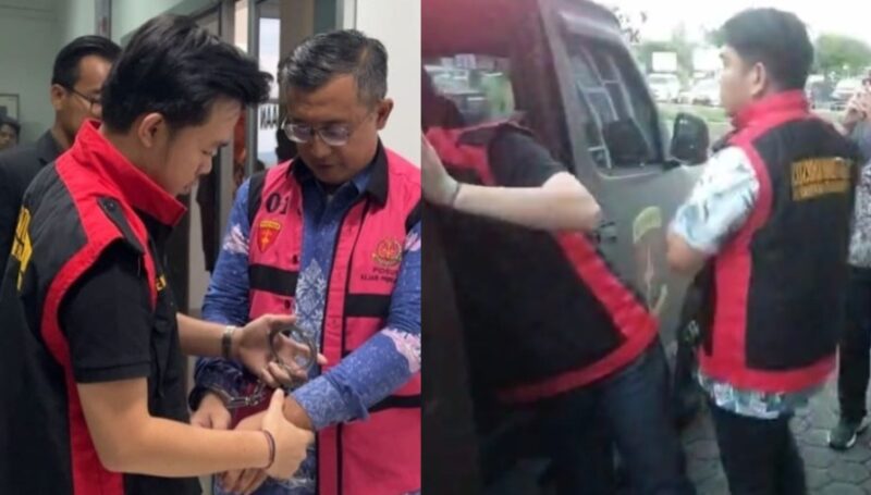 Kolase foto saat tersangka korupsi Bimtek Kakon di Pringsewu saat diborgol dan saat dimasukan kendaraan tahanan Kajari Pringsewu, Jumat 11 Juli 2025 | Samuel/Media Prioritastv.com.