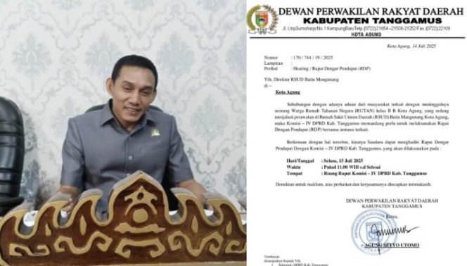 Ketua Komisi IV DPRD Tanggamus, Romzi Edy, menyampaikan hasil RDP dan surat undangan DPRD ke RSUD Batin Mangunang |