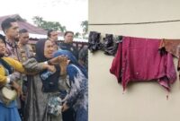 Kolase foto seorang ibu bernama Ernawati yang meyakini bahwa pakaian yang dilihatnya di gedung identifikasi Polres Tanggamus milik putranya, Jumat 18 Juli 2025 | Herdi/Media Prioritastv.com.