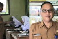 Kolase foto saat Kepala SMPN 3 Pugung  Solchan saat memberikan arahan pelajarnya dan saat memberikan keterangan, Senin 4 Agustus 2025 | Asrul Ariski/Media Prioritastv.com.