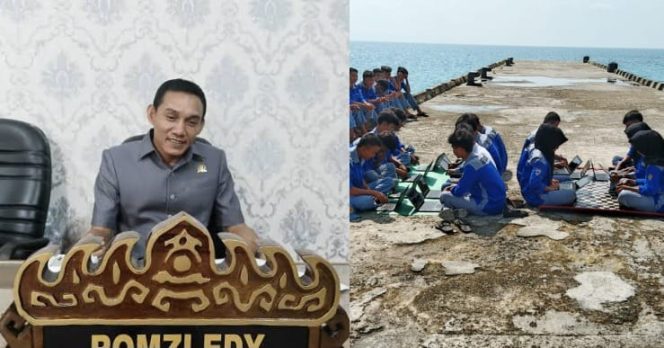 Kolase foto Ketua Komisi IV DPRD Tanggamus, Romzi Edy dan saat pelajar SMKN 1 Pulau Tabuan, Cukuh Balak saat melaksanakan ANBK | Ist.