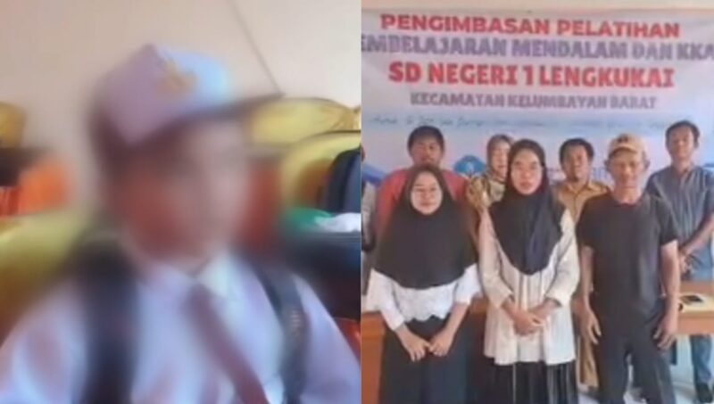Kolase foto bocah yang direkam saat dituduh mencuri uang dan ketika guru yang diduga keluarga boca memberikan klarifikasi, Senin 11 Agustus 2025 | Ist.