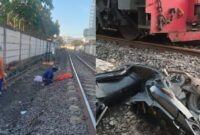 Kolase foto kondisi korban dan sepeda motornya usai tertemper kereta Babaranjang di Bandar Lampung, Sabtu 23 Agustus 2025 | Ist.