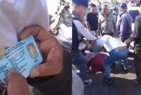Kolase foto KTP pelaku yang diabadikan warga dan saat pelaku mendapatkan bogem mentah di Jalan Raya Desa Hajimena, Natar, Senin 25 Agustus 2025 | Dok. Tangkapan Layar Video.