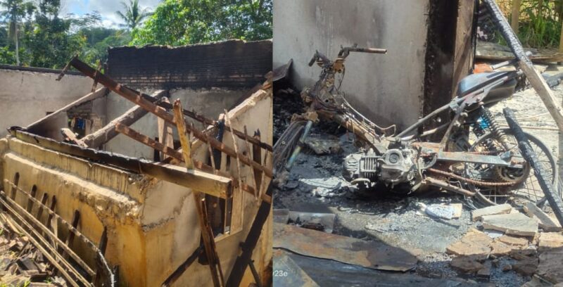 Kolase foto kondisi rumah korban yang terbakar dan sepeda motor yang turut ludes, Senin 25 Agustus 2025 | Ist.