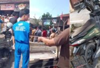 Kolase foto saat warga berkumpul usai pelaku tertangkap serta sepeda motor korban yang diamankan, Selasa 26 Agustus 2025 | Ist.