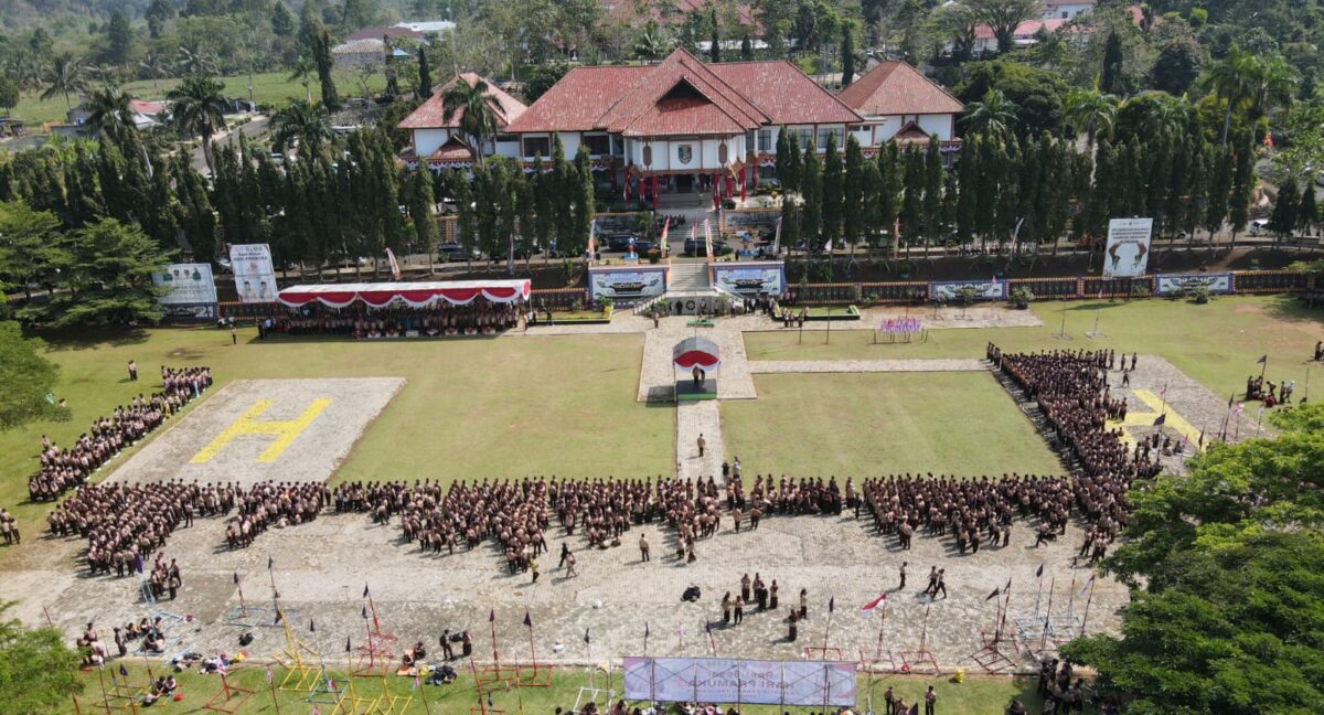 Foto udara Apel Besar Peringatan Hari Pramuka ke-64 Tahun 2025 di Lapangan Pemkab Tanggamus, yang dipimpin Bupati Moh. Saleh Asnawi Rabu (27/8/2025) pagi | Herdi/Media Prioritastv.com.