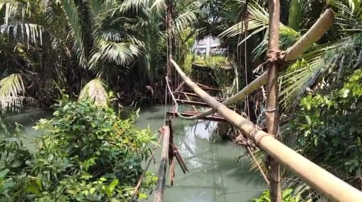 Kondisi jembatan gantung yang rusak parah di Pekon Tampang Muda, Pematang Sawa, Tanggamus | Dok. Ist.