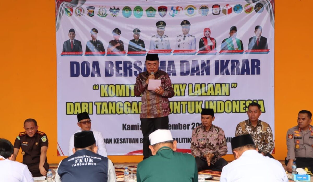 Bupati Tanggamus, H. Moh. Saleh Asnawi saat memberikan sambutan sebelum ikrar bersama di Way Lalaan, Kota Agung, Timur, Kamis 4 September 2025 | Herdi/Media Prioritastv.com.