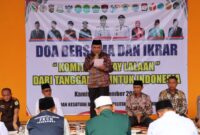 Bupati Tanggamus, H. Moh. Saleh Asnawi saat memberikan sambutan sebelum ikrar bersama di Way Lalaan, Kota Agung, Timur, Kamis 4 September 2025 | Herdi/Media Prioritastv.com.