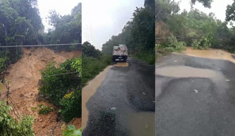 Kolase foto longsoran di Jalan Lintas Limau, mobil terjebak dua titik longsor dan jalan yang tertutup material, Sabtu 6 September 2025 | Ist.
