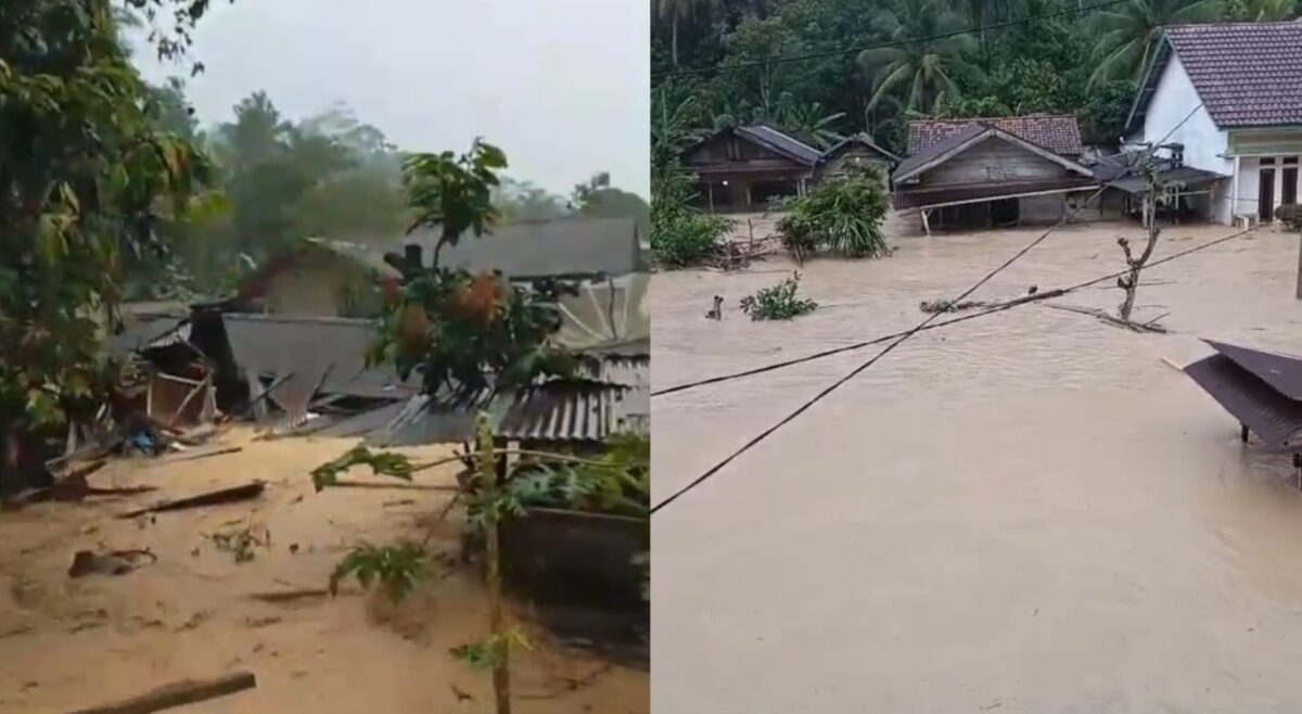 Kolase foto banjir bandang yang menggusur rumah warga dan ketinggian air nyaris menelan rumah lainnya, Rabu 10 September 2025 | Dok. Tangkapan Layar Video.