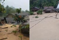 Kolase foto banjir bandang yang menggusur rumah warga dan ketinggian air nyaris menelan rumah lainnya, Rabu 10 September 2025 | Dok. Tangkapan Layar Video.