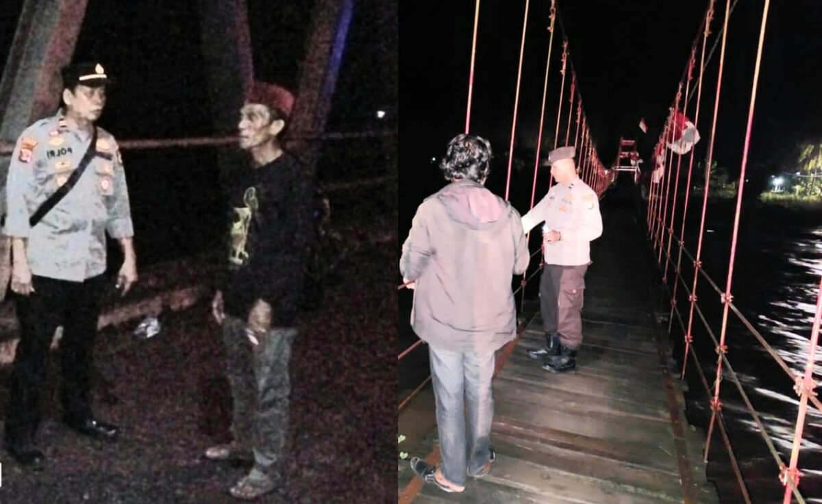 Kolase foto Kapolsek Wonosobo Iptu Tjasudin dan personel Polsek Semaka saat monitoring debit air sungai di wilayahnya masing-masing, Rabu 10 September 2025, malam | Dok. Humas Polres Tanggamus.