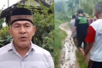 Kolase foto Kakon Sanggi Unggak BNS Tanggamus, Abu Sahlan saat memberikan katerangan, Jumat 12 September 2025 dan tangkapan layar warga membawa pasien pakai tandu di jalan rusak, Kamis 11 September 2025 | Herdi/Media Prioritastv.com.
