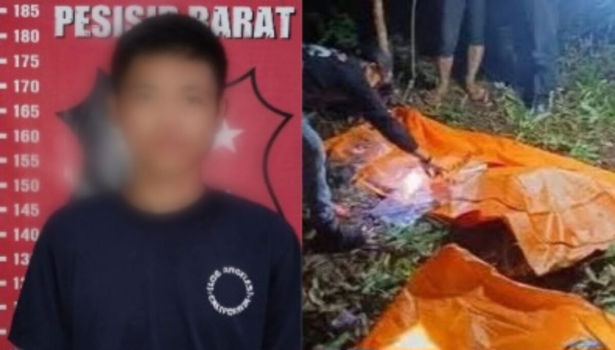 Kolase foto tersangka ES yang ditangkap polisi dan kondisi korban saat sebelum dievakuasi pada Rabu 14 Mei 2025 | Ist.