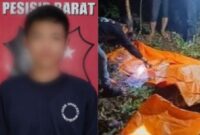 Kolase foto tersangka ES yang ditangkap polisi dan kondisi korban saat sebelum dievakuasi pada Rabu 14 Mei 2025 | Ist.