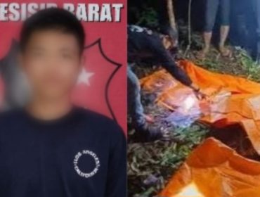 Kolase foto tersangka ES yang ditangkap polisi dan kondisi korban saat sebelum dievakuasi pada Rabu 14 Mei 2025 | Ist.