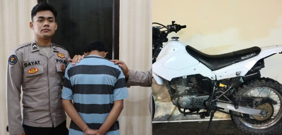 Kolase foto saat tersangka sebelum dijebloskan ke sel tahanan dan sepeda motor korban yang berhasil diamankan polisi | Dok. Humas Polres Tanggamus.