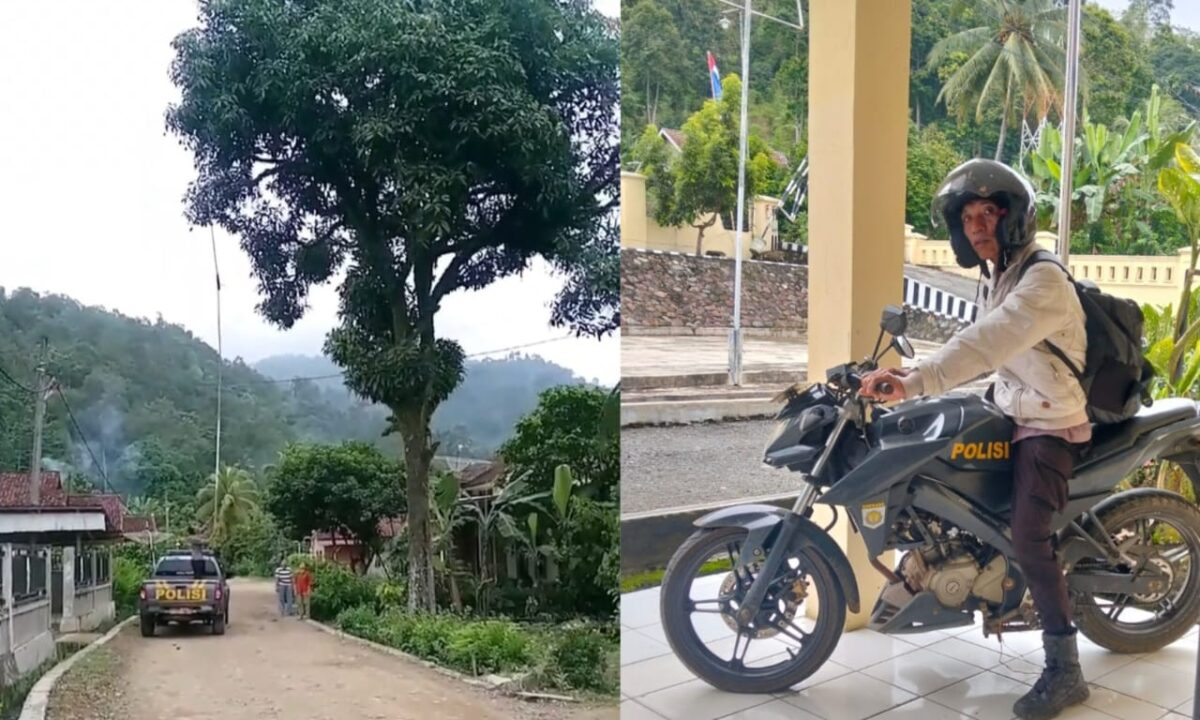 Kolase foto aksi viral Aipda Dodi Sahputra bantu ibu hamil jolok mangga di pohon tinggi dan saat Aipda Dodi berada di Polsek Semaka | Ist.