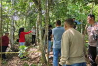 Polisi saat melakukan olah TKP kasus pembunuhan kakak beradik di Pesisir Barat, pada Rabu 14 Mei 2025 | Ist.