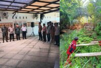 Kolase foto pelepasan tim ekpedisi perbaikan jembatan Tampang Muda, Pematang Sawa, Tanggamus, Senin 22 September 2025 dan lokasi jembatan yang akan diperbaiki | Ist.