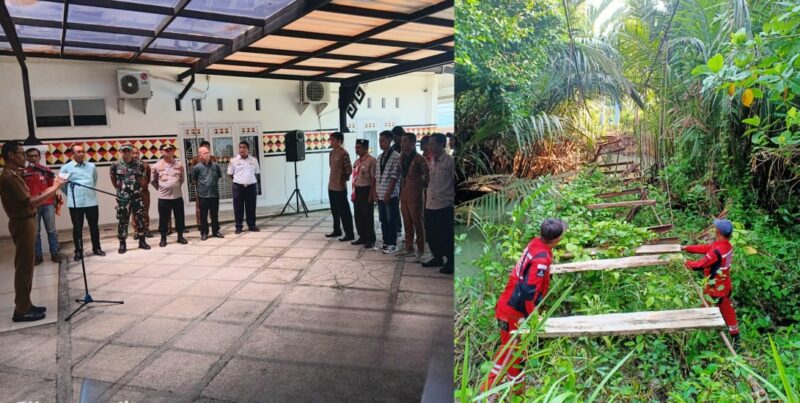 Kolase foto pelepasan tim ekpedisi perbaikan jembatan Tampang Muda, Pematang Sawa, Tanggamus, Senin 22 September 2025 dan lokasi jembatan yang akan diperbaiki | Ist.
