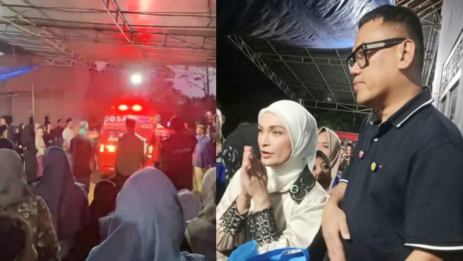 
					Kolase foto saat jenazah Suyanti tiba di Sukoharjo, Pringsewu dan Putri Zulhas bersama Uya Kuya yang turut datang mengantar langsung jenazah, Kamis 25 September 2025 | Ist.