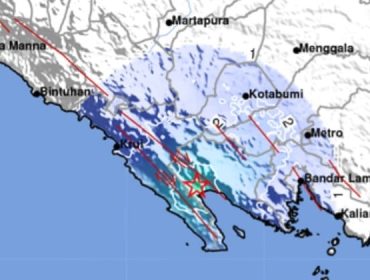 Cakupan getaran gempa yang mengguncang Tanggamus, Lampung, Jumat 26 September 2025, malam | Dok : BMKG.