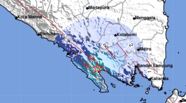 Cakupan getaran gempa yang mengguncang Tanggamus, Lampung, Jumat 26 September 2025, malam | Dok : BMKG.