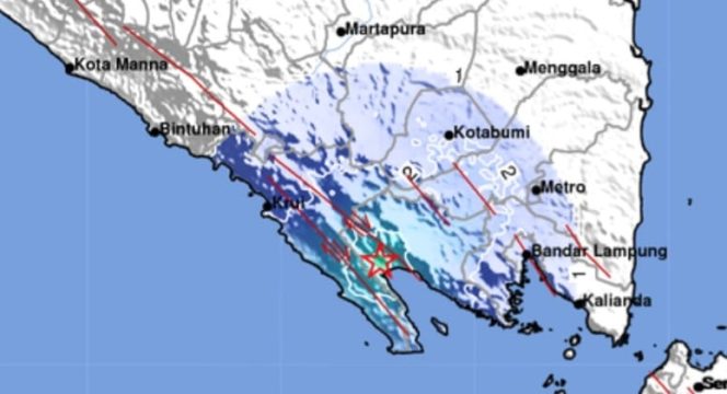 
					Cakupan getaran gempa yang mengguncang Tanggamus, Lampung, Jumat 26 September 2025, malam | Dok : BMKG.