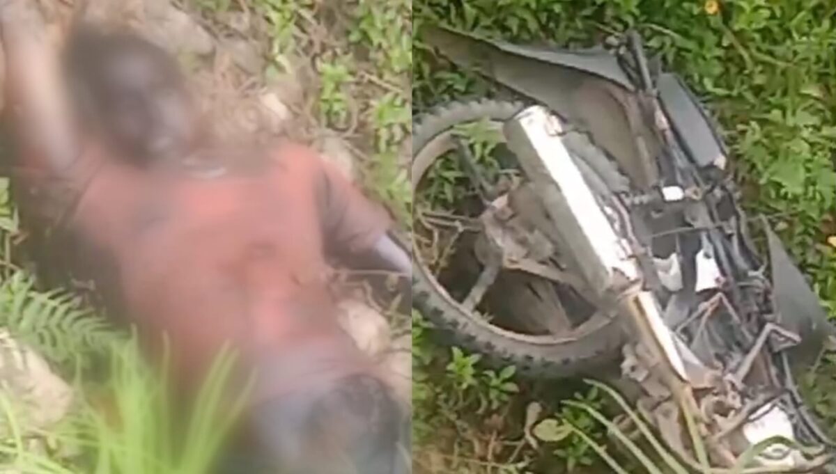 Kolase foto sosok mayat dan sepeda motor yang ditemukan berada di jurang 75 meter di Jalan Rewel antara Pekon Sukajaya dan Pekon Margomulyo, Semaka, Tanggamus, 30 September 2025 | Dok. Tangkapan Layar Video.