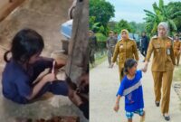 Kolase foto saat bocah 6 tahun inisial S dibuka rantainya oleh warga dan saat Wabup Lampung Jihan Nurlela mengunjunginya | Erwin/Media Prioritastv.com.