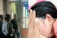 Kolase foto saat polisi melakukan pemeriksaan TKP dan saat korban merekayasa cerita ketika berobat di Puskesmas | Dok. Humas Polres Tanggamus/Video Viral.