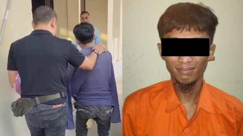 Kolase foto saat tersangka ditangkap dan saat berada di tahanan, Kamis 16 Oktober 2025 | Dok : Humas Polres Pringsewu.