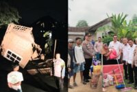 Kolase foto saat rumah nenek Sukariah ambruk Selasa 4 November 2025 dan saat rombongan Kapolsek Pringsewu Kota menyerahkan bantuan, Rabu 5 November 2025 | Dok. Humas Polres Pringsewu.
