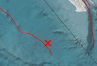 Titik gempa bumi tektonik di wilayah perairan barat daya Kabupaten Tanggamus, Provinsi Lampung, Jumat, 7 November 2025 pukul 14.32 WIB | Dok. BMKG Lampung.