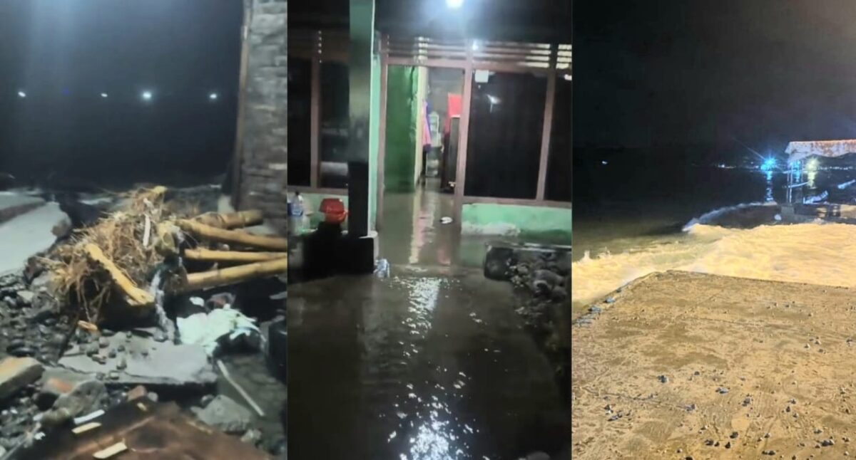 Kolase foto kerusakan rumah warga Kapuran terdampak gelombang tinggi dan gelombang laut yang memasuki areal lapangan dermaga 2 Kota Agung, Tanggamus, Jumat 7 November 2025, malam | Herdi/Media Prioritastv.com.
