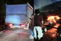 Kolase foto saat petugas melakukan pengamanan di lokasi dan saat warga berusaha memadamkan api dengan alat seadanya, Minggu 9 November 2025, malam | Ist/Media Prioritastv.com.
