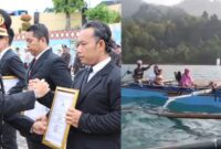 Wakapolres Tanggamus Kompol Gigih Andri Putranto saat menyerahkan penghargaan kepada anggota Polsek Pematang Sawa, Senin 10 November 2025 dan saat personil Polsek Pematang Sawa pada Rabu 27 Agustus 2025, lalu | Ist/Media Prioritastv.com.